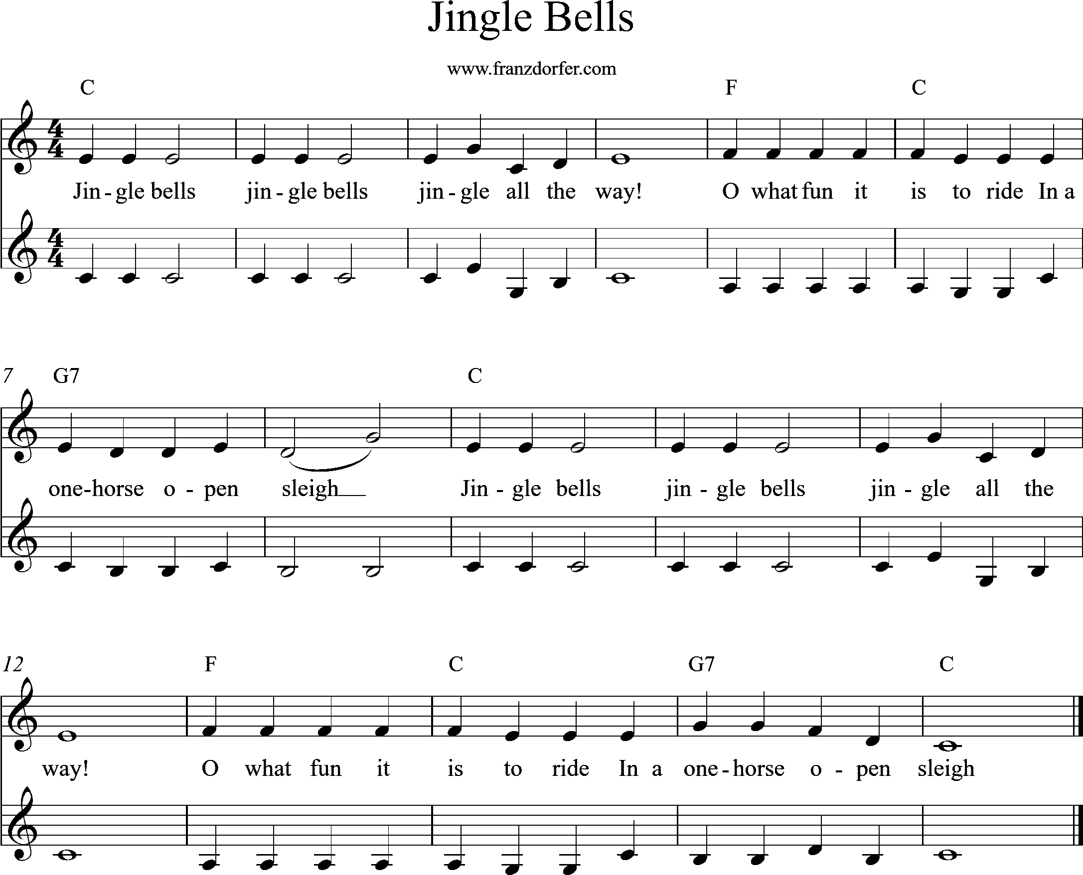 Trompetennoten, C-Dur, Jingle Bells